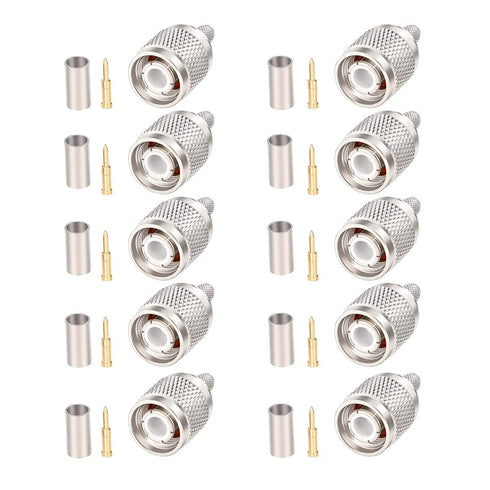 TNC Male Connector 10PCS, TNC Male Plug Crimp Connector for RG58/RG142/RG400/LMR195/KSR195/3D-FB Cable...
