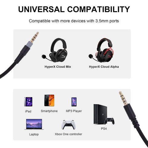 Replacement Cable Compatible with Kingston Hyperx Cloud Mix Alpha Gaming Headset, Volume Control Inline Mute, Detachable/Removable 3.5mm Audio Aux...