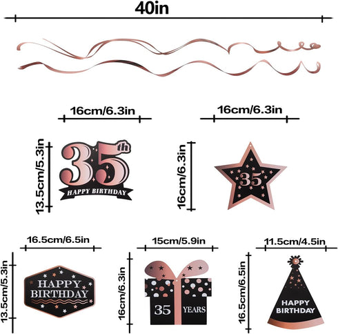 LINGTEER Happy 35th Birthday Decorations - 12 Pcs Birthday Black & Rose Gold Foil Swirls Streamer Set,Cheers to 35 Years Old Bday Party Gift Decor...