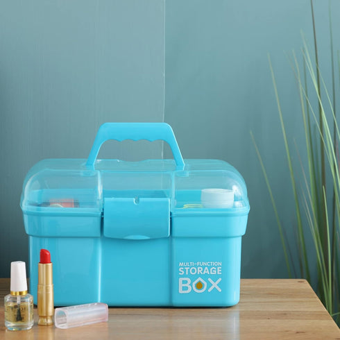 Kinsorcai 11'' Plastic Storage Box with Removable Tray, Multipurpose Organizer and Storage Case for Art Craft and Cosmetic (Blue)...