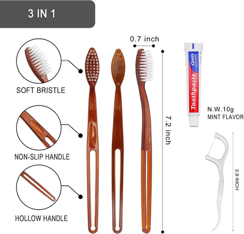 30pcs Disposable Toothbrushes with Toothpaste Floss Individually Wrapped, 2 Color Disposable Toothbrush Bulk, 10g Toothpaste, Dental Floss Pick fo...