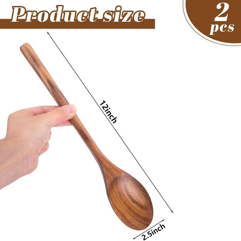 HANSGO 2PCS Wooden Cooking Spoons, Large Wooden Cooking Spoons Wooden Kitchen Utensil for Cooking Serving Mixing...