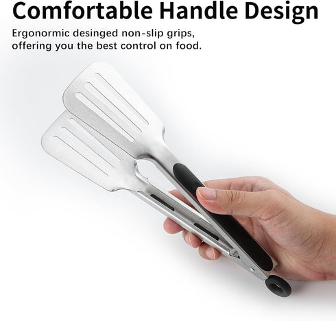 Tongs for Cooking, Spatula Tongs Set for Serving Food and Grilling, 9" and 12" Metal Tongs for Fish, Steak, Bread, Salad, Comfortable Grip, Easy t...