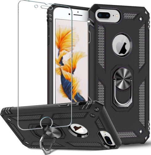 Folmeikat Compatible with iPhone 8 Plus,iPhone 7 Plus,iPhone 6s Plus/6 Plus Case,Screen Protector 360 Degree Rotating Metal Ring Slim Shock Absorp...