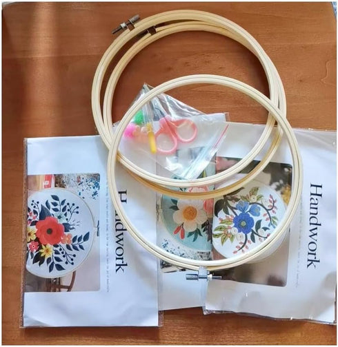 Egoshop 3 Flower Craft Kits with Pattern, Knitting, 3 Bamboo Embroidery Hoops, Crochet, Sewing, Stamped Cross Stitch, Quilting Kits for Beginners ...