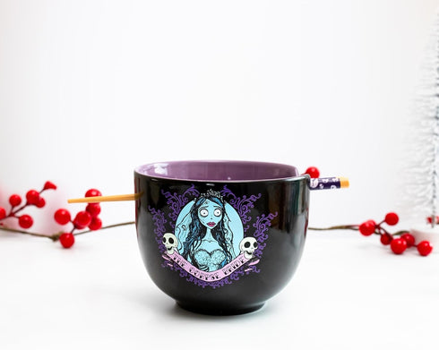 Silver Buffalo Tim Burton's Corpse Bride Emily Ceramic Ramen Dinnerware Set | Includes 20-Ounce Noodle Bowl and Wooden Chopsticks...