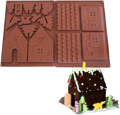Gingerbread House Mold Kit/Christmas Chocolate Silicone Mold/ 3D Cookie Mold for DIY 3D Max Biscuit Tool...