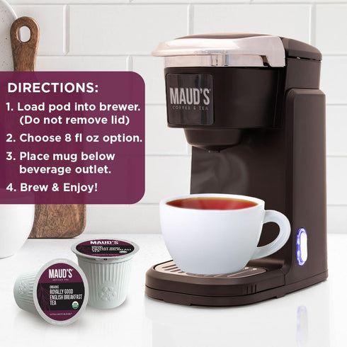 Maud's Organic English Breakfast Black Tea Pods, 24 ct, Recyclable Single Serve Pods – 100% Gourmet Blended Tea Leaves, Compatible with Keurig K C...