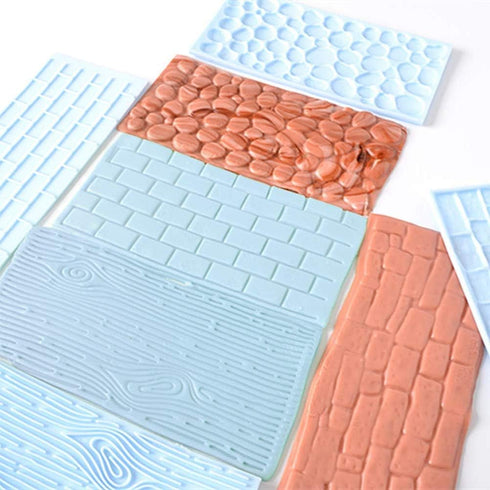 10 Set Fondant Impression Mat Mold Lace Embossing Mat Tree Bark/Brick Wall/Flower/Stone Wall Fondant Impression Mats Texture Design for Cupcake Bo...