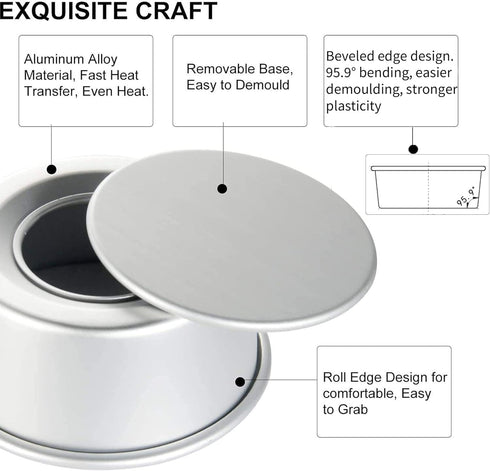 EXGOX 2 Pack 8-Inch Non-Stick Deep Aluminum Round Cake Pan with Removable Bottom for Wedding/Birthday/Christmas Cake Baking Round Cake Tin Set wit...