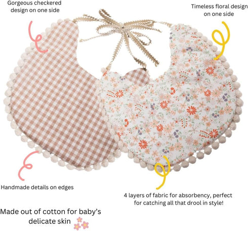 Baby Girl Reversible Bib set- Matching Headbands and Pacifier Clip, Set for 0-18 months drool bib paci set, girl accessories...