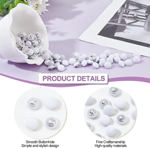 NBEADS 100 Pcs Fabric Covered Button, 10mm White Fabric Metal Shank Buttons 1-Hole Fabric Cloth Covered Round Buttons Crafting Sewing Shank Button...