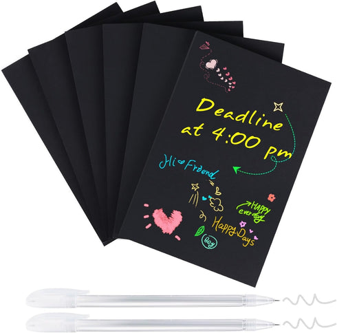 TINNIVI 6 Pads Black Sticky Notes, Large Sticky Notes 4 x 6 Inch, Post It Notes with 2 Metallic Pens, Black Self-Stick Note Pads for Teacher Stude...