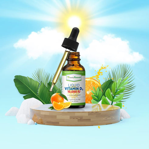 Power By Naturals Vitamin D3 Liquid Drops 10000 IU - High-Potency Vitamin D3 for Adult Bone Strength & Immune Support - Gluten-Free, Non-GMO, Suga...