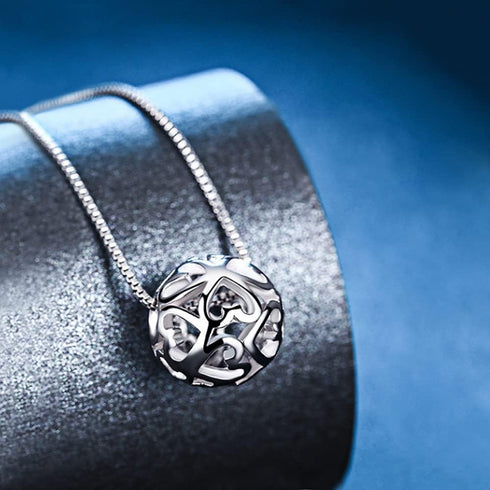 Women 925 Sterling Silver Necklace - Pattern Hollow Ball Pendant Choker- Charm Box Chain 17" - Italian Silver Fine Jewelry Gift...