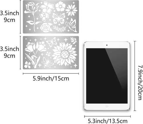 GORGECRAFT 2 Styles 6" Metal Flower Stencil Templates Tulips Sunflower Rose Leaves Bee Butterfly Pattern Reusable Stainless Steel Journal Stencil ...
