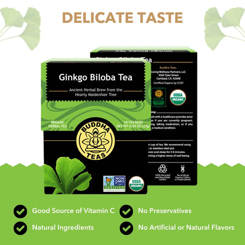 Buddha Teas - Ginkgo Biloba - Organic Herbal Tea - For Cognitive Balance & Overall Health - With Vitamin C - Energizing Blend - Caffeine Free - 10...