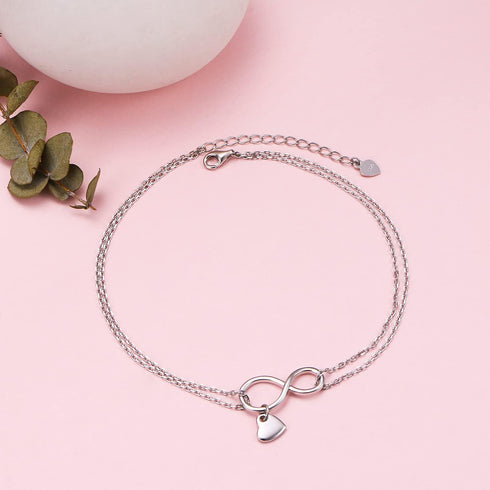 FLYOW Infinity Layered Anklet 925 Sterling Silver for Women Adjustable Heart Ankle Bracelet Boho Beach Foot Chain 9+1.5 Inch Charm Jewelry Birthda...