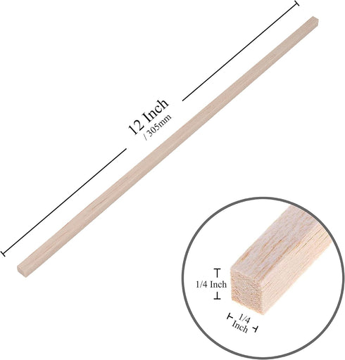 Balsa Wood Sticks 1/4 Inch Square Dowels Strips 12" Long - Pack of 30 by Craftiff...