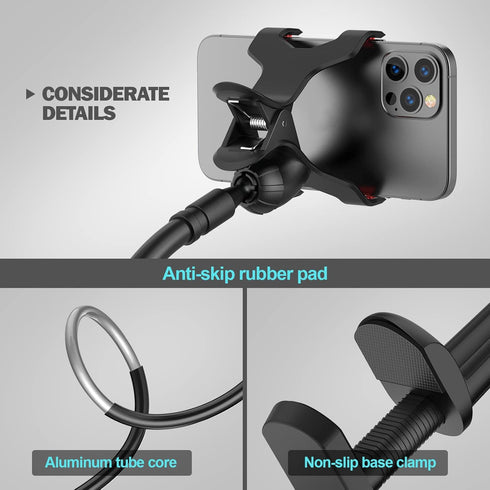 Gooseneck Phone Holder for Bed, Flexible Lazy Arm Mount 360 Adjustable Mobile Phone Clamp Bracket Stand Desk for iPhone 12 Mini Pro, 13, 11 Pro Xs...