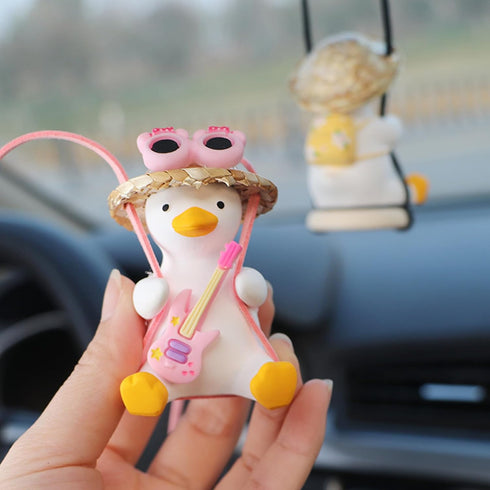 Rear View Mirror Hanging Accessories of Swinging Duck Cool Swinging Duck Car Hanging Ornament Pendant Interior Rearview Mirror Decoration (White-P...