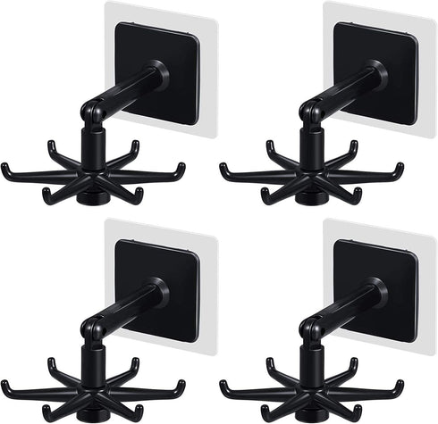 Hanging Utensil Holder Hooks Kitchen Utensil Hanger Wall Mount 360 Degrees Rotating Folding Hook Self Adhesive Hook Utensil Rack with 6 Hooks for ...