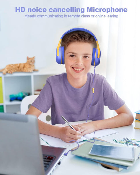 Kids Headphones Wired with Microphone for ipad Computer Laptop for Boys Girls Volume Limit Foldable Over Ear Headset for School 3.5mm Jack......