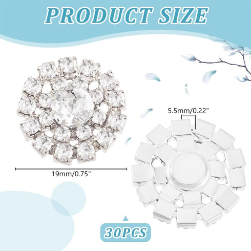 AHANDMAKER 30 Pcs Rhinestone Buttons Embellishments, 19mm Silver Flower Flatback Rhinestone Buttons, Crystal Button Embellishments for Crafts Jewe...