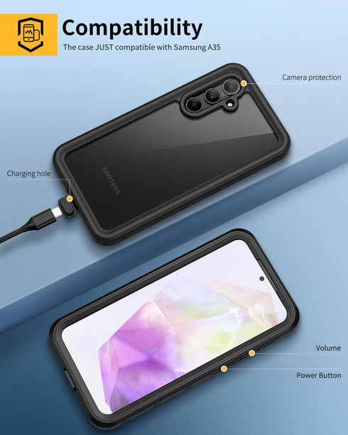 Lanhiem for Samsung Galaxy A35 5G Case, IP68 Waterproof Dustproof, Built-in Screen Protector, Rugged Full Body Shockproof Protective Cover for Sam...