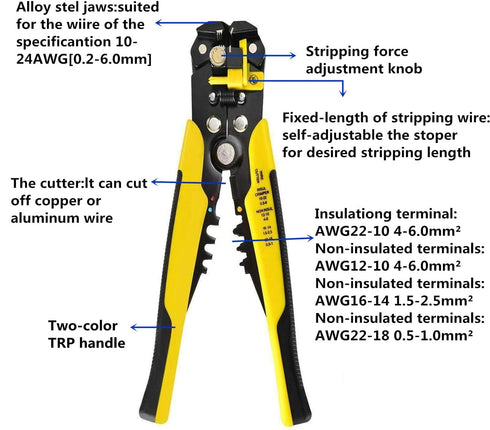 szhdxsy Wire Stripper, Wire Stripping Tool?Cutting Pliers Tool?Wire Crimping Tool, Self-Adjusting 8" Stripping/Crimping 10-24 AWG (0.2~6.0mm²) Mul...
