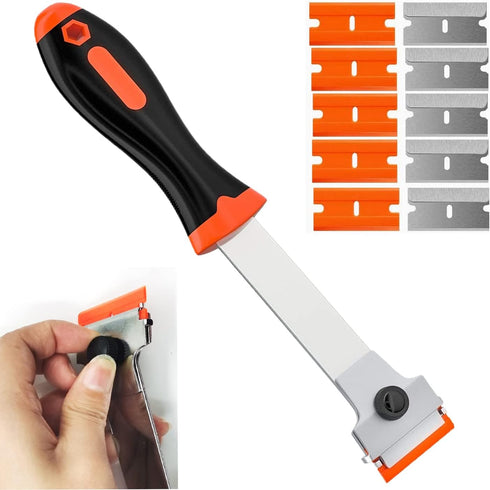 DEKEones Razor Blade Scraper, Long Handled Scraper Tool with 10 Extra Replacement Blades, Razor Scraper Remover for Cleaning Sticker, Paint, Caulk...