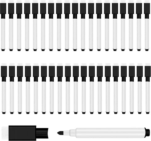 50Pcs Black Magnetic Dry Erase Markers with Eraser Cap, White Board Mini Dry erase Markers Bulk, Fine Point Tip Student White Board Markers for Te...