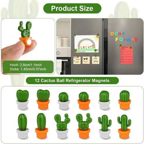 AUAUY 12PCS Fridge Magnet Cactus, 3D Mini Magnets Strong, Cute Small Magnets, Magnets for Whiteboard Office Kitchen Home Decor Refrigerator Use, C...