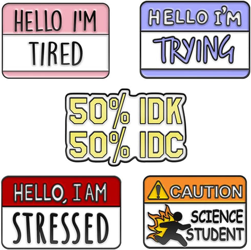 Funny Text Brooch Hello I'm Positive Quotes Hard Enamel Pins Mental Health Badges 50% IDK 50% IDC Humorous Dialogue Lapel Pin Jackets Shirts Skirt...
