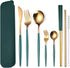 AARAINBOW 8 Pieces Stainless Steel Flatware Set Portable Reusable Cutlery Set Travel Utensils Set Including Chopsticks Knife Fork Spoon Straws Cle...