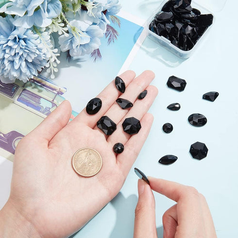 PH PandaHall Black Sew On Rhinestones, 70pcs 7 Styles Acrylic Faceted Flatback Crystal Buttons Gems for Clothing Wedding Dress Decoration...