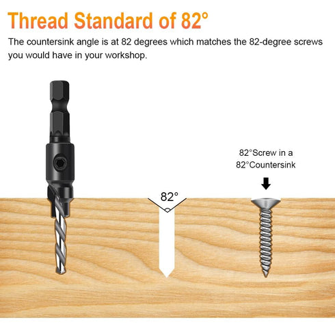 Countersink Drill Bit Set, 5Pcs Woodworking Counterbore Hole Drill Bits for Wood, 1/4" Hex Shank Quick Change Chamfered Adjustable Drilling Tool K...