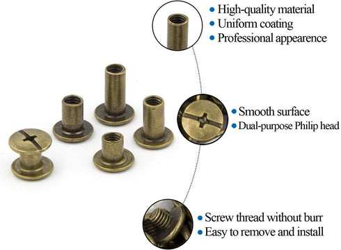 Bronze M5 Chicago Screws Assorted Kit 80 Sets 4 Sizes Leather Rivets 1/4 1/3 3/8 1/2 inches Screw Posts Rivets Nail Rivet Chicago Buttons for DIY ...