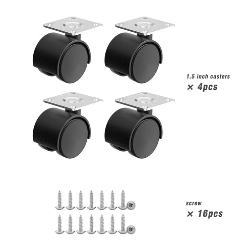 1.5 Inch Furniture Caster Wheels, Plastic Casters Set of 4, Plate Swivel Nylon Small Casters for Carts, Furniture, Baby Bed, Kitchen, Cabinet, Tab...
