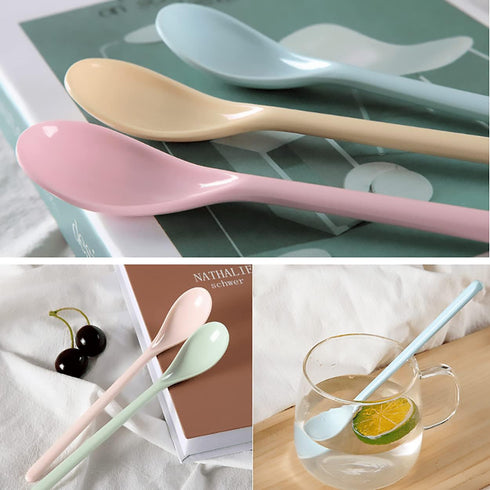5Pcs Melamine Long Handle Mixing Spoon 7.2 Inch, Coffee Spoons Colorful Plastic Latte Machiatto, Tall Iced Tea, Ice Cream Sundae, Cocktail, Hot Ch...