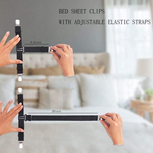 Bed Sheet Straps, 4 Pcs Adjustable Elastic Sheet Fasteners Fitted Sheet Straps Triangle Suspenders Gripper Bed Sheet Holders Sheet Clips for Bed S...
