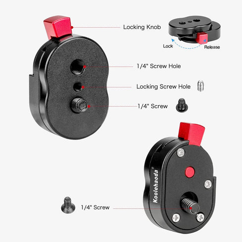 Koolehaoda Mini Quick Release Plate System with 1/4" Screw for Camera Tripod, Gimbal, Monopods,Video Monitors, Magic Arm, Flash Bracket, Stabilize...