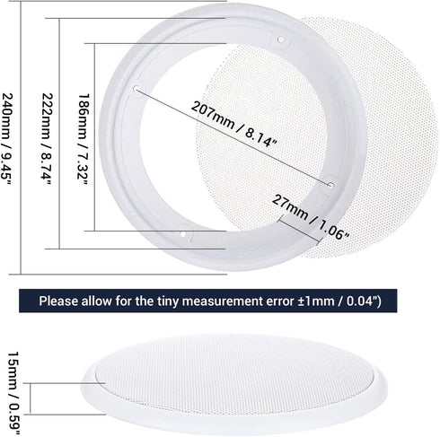 Facmogu 2PCS 8in White Ceiling Speaker Covers, Surface Mount Speaker Grill Mesh Round Speaker Grille Woofer Car Speaker Grill Cover Guard Protecto...