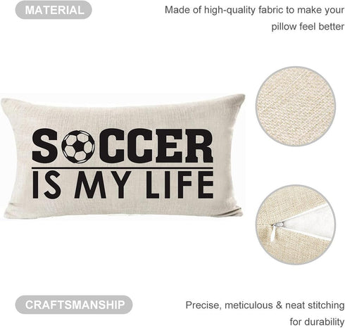 Best Gift Sports-Themed Throw Pillow Cover For Kid Teens Boys Soccer Is My Life Cotton Line Waist Lumbar Pillow Case Personalized Cushion Cover Fo...