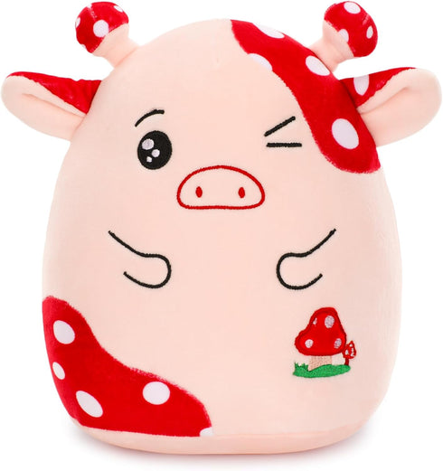 Mushroom Cow Stuffed Animal Toys Cute Mushroom Cow Plush Pillow Soft Cow Stuffed Animal Plush for Kids Teens Adults Birthday Gift Mushroom Cow Plu...