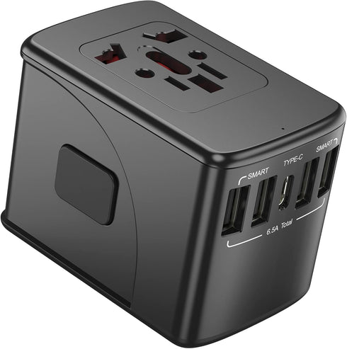 Universal European Travel Plug Adapter - International Travel Plug Adapter Wall Charger with 6.5A 5 USB Type-C for US EU UK Europe Spain Australia...