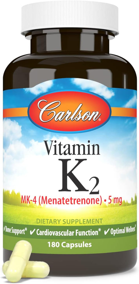 Carlson - Vitamin K2 MK-4 (Menatetrenone), 5 mg, Vitamin K Supplement, Bone Support, K2 Vitamin, Soy-Free, Vitamin K-2, 180 Capsules...