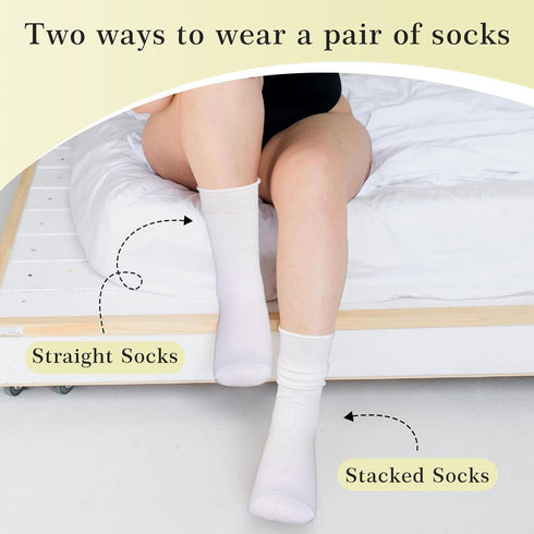 3Pairs White Slouch Socks for Women, Cotton Crew Scrunch Socks with Seamless Toe Slouchy Long White Socks for Women Teen Girls...