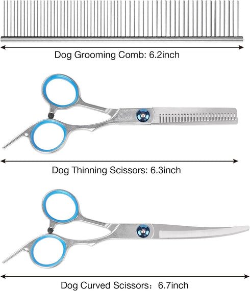 Premium Dog Grooming Scissors with Safety Round Tips, 3 in 1 Dog Grooming Scissors Kit, 4CR Stainless Steel Premium Pet Grooming Shears for Dog, S...