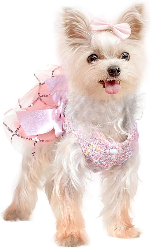 Dog Dress for Small Dogs Girl Summer Puppy Dresses Clothes Outfit for Chihuahua Yorkie Teacup Pink Dog Wedding Dress Holiday Cute Bowknot Pet Skit...